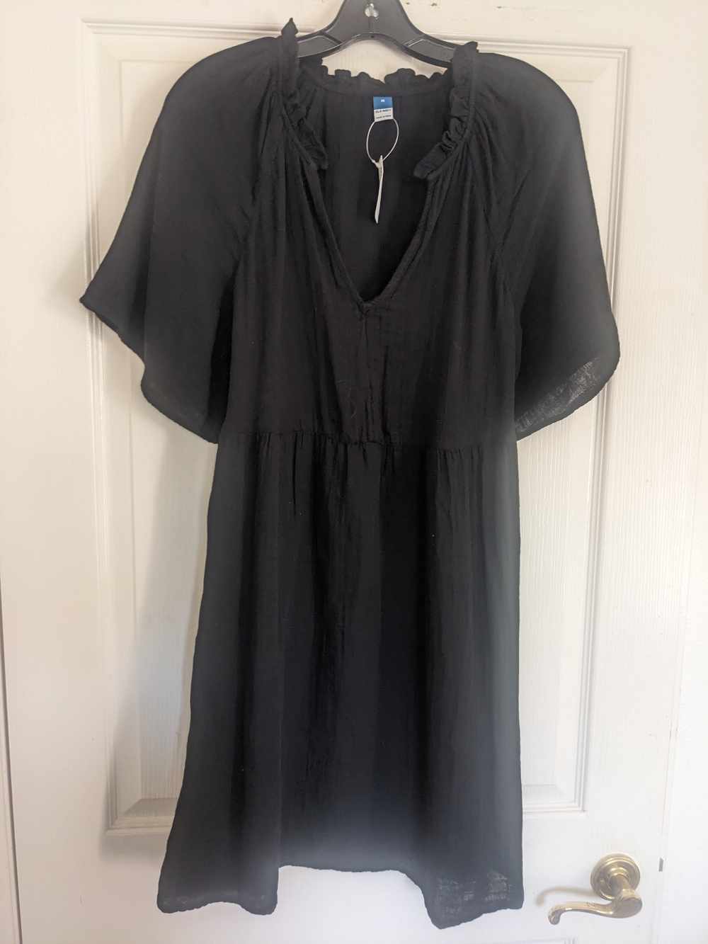Black Women's V-Neck Gauze Ruffle Dress